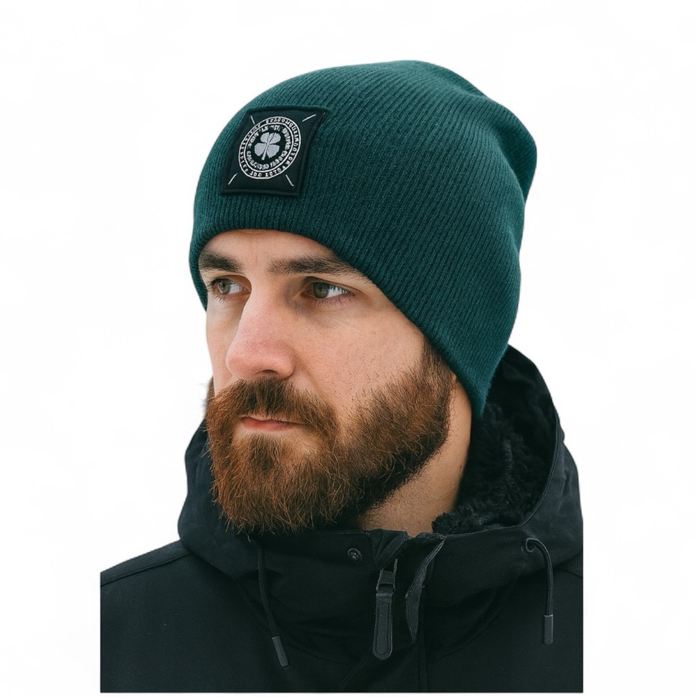 Black Clover Storm Rib Knit Slouchy Beanie Hat Green One Size New!